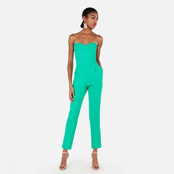 EXPRESS: Size (00/XS) Strapless Sweetheart Neck Jumpsuit in Bright Aqua, bnwt - Picture 1 of 7